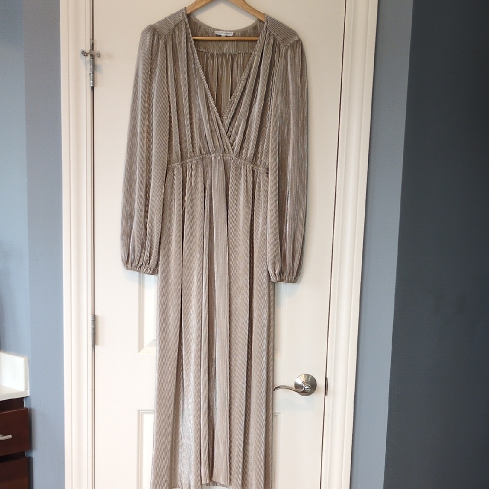 Baltic Born Long Sleeve Maxi Dress in Taupe Metallic